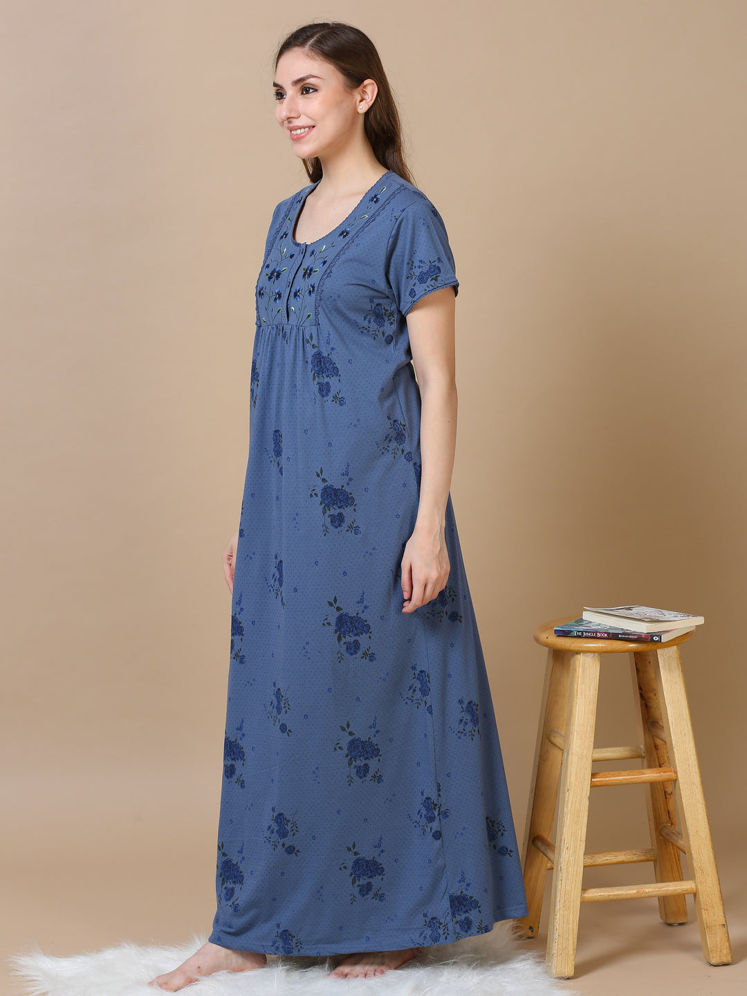 Trendy Powder Blue Alpine Cotton Designer Nighty