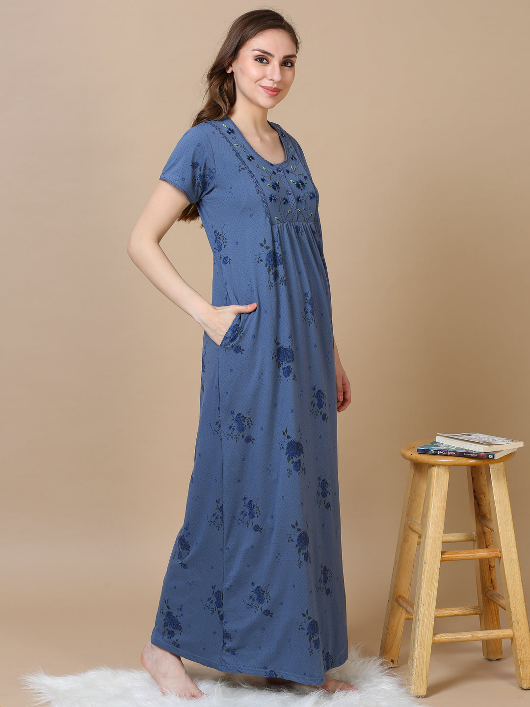 Trendy Powder Blue Alpine Cotton Designer Nighty