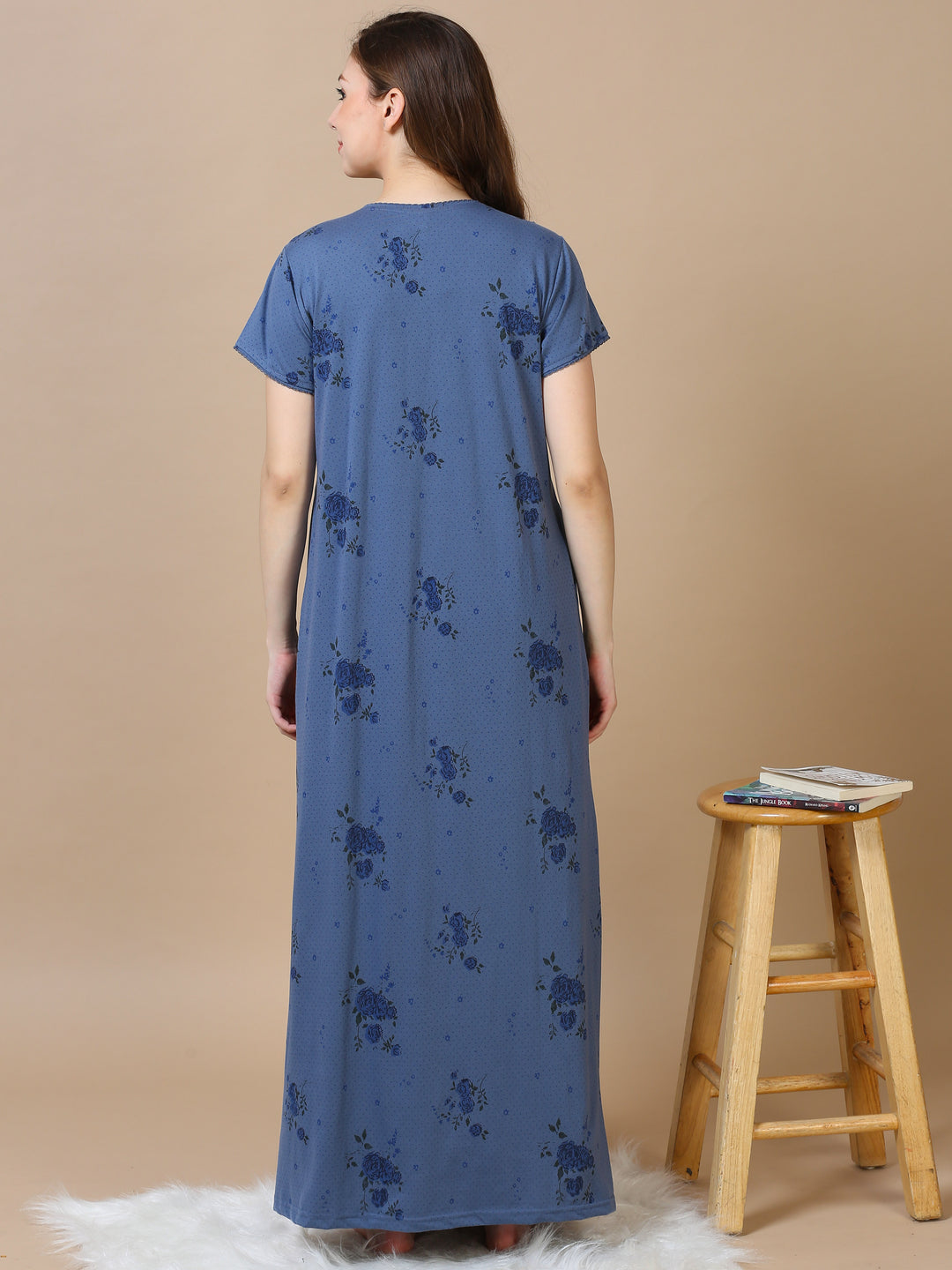Trendy Powder Blue Alpine Cotton Designer Nighty