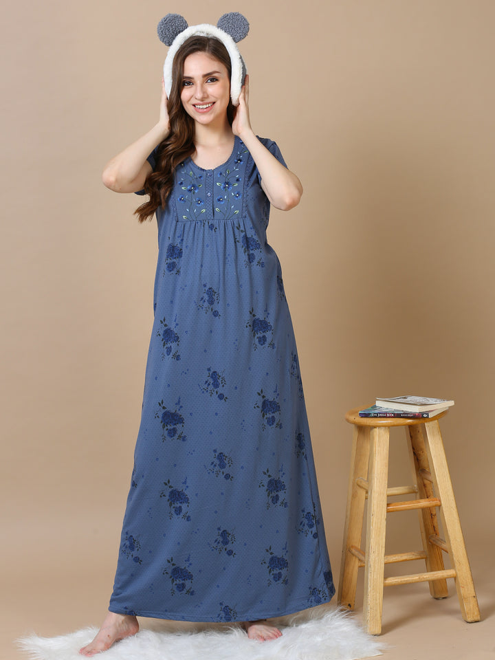 Trendy Powder Blue Alpine Cotton Designer Nighty