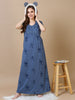 Powder Blue Embroidered Cotton Blend Nighty for Women