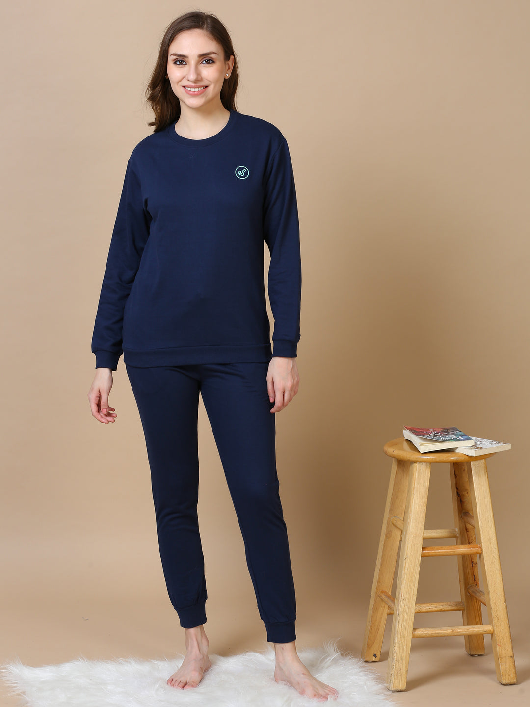 Hosiery Cotton Navy Blue Winter Track Suits for Women