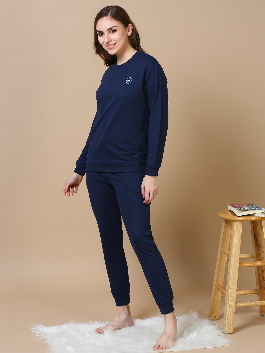 Hosiery Cotton Navy Blue Winter Track Suits for Women