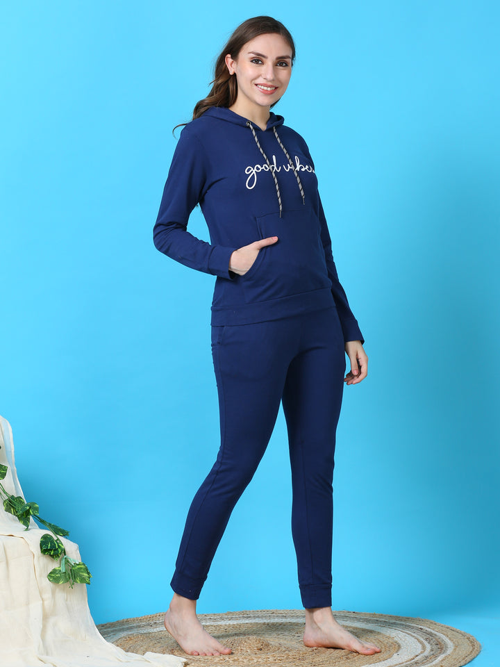 Blue Hosiery Cotton Winter Track Suits For Women