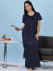 Floral Embroidered Navy Nighty for Women Full Length