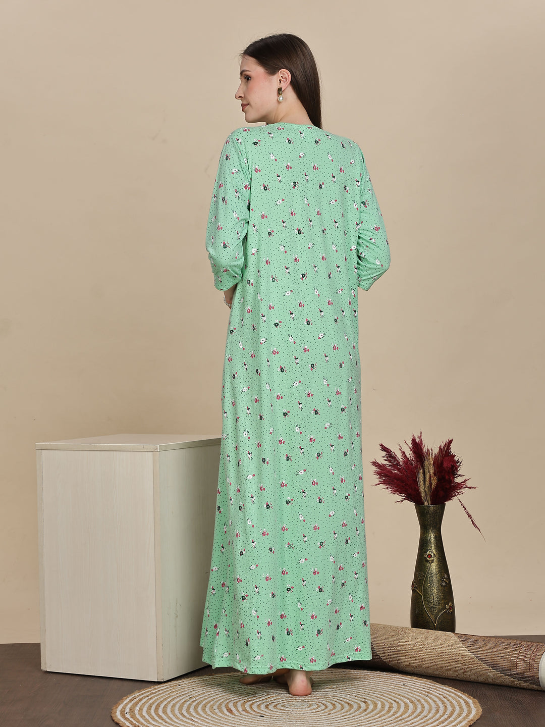Premium Pista Green Cotton Night dress For Women
