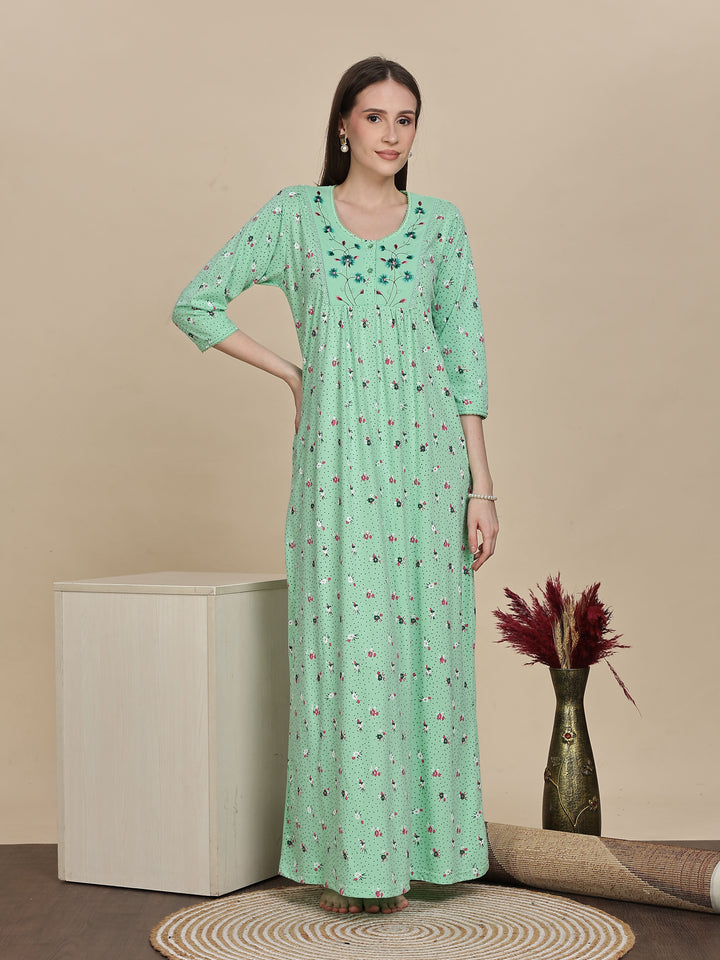 Premium Pista Green Cotton Night dress For Women