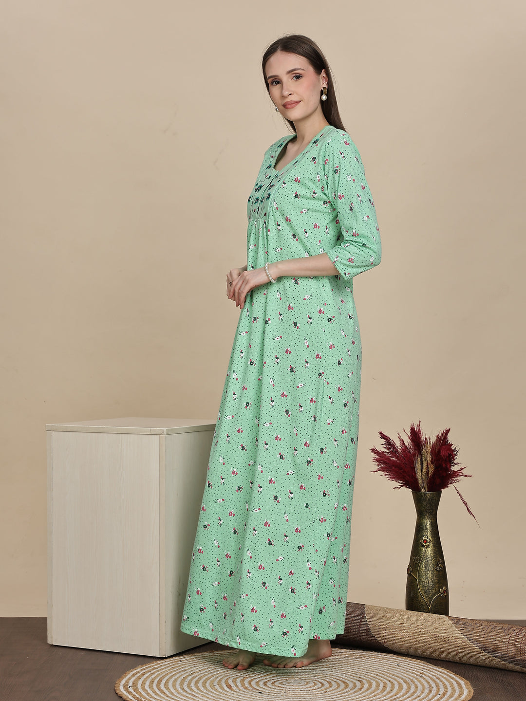 Premium Pista Green Cotton Night dress For Women