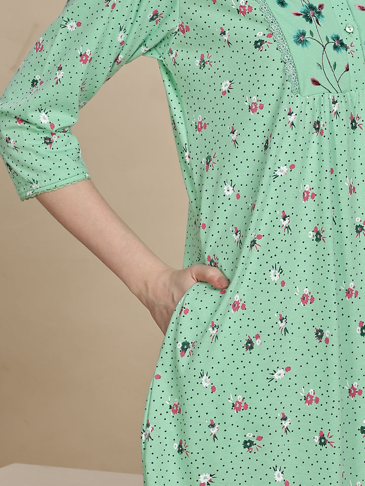 Premium Pista Green Cotton Night dress For Women