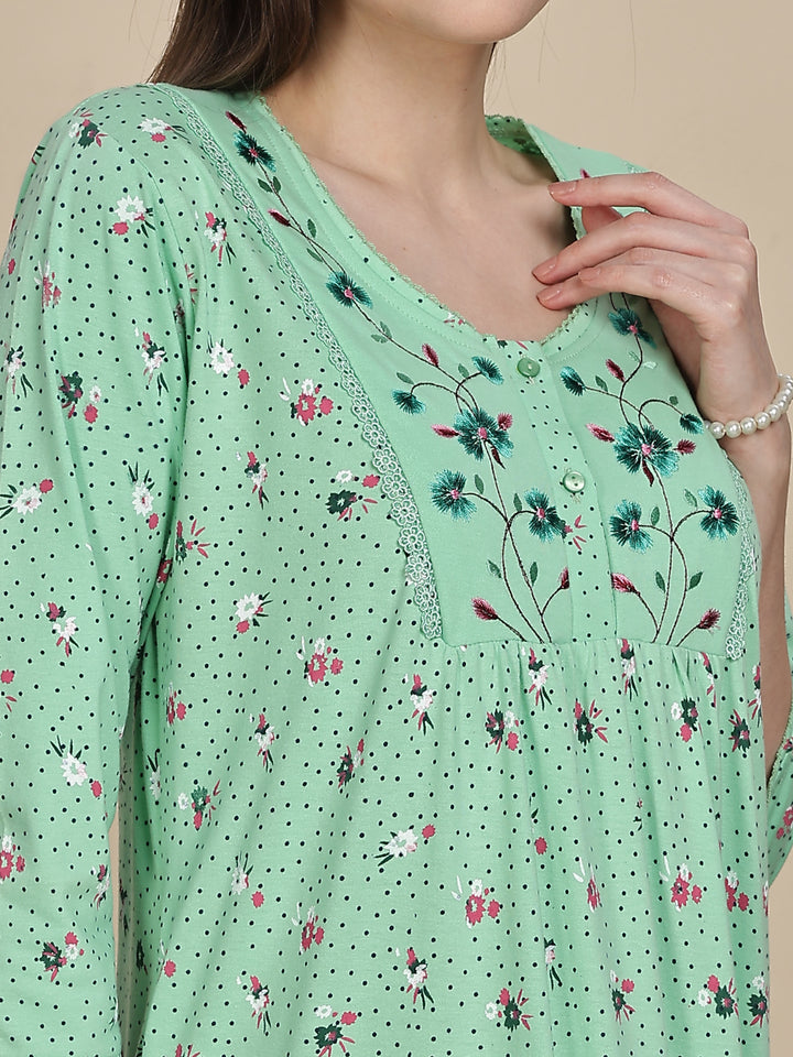Premium Pista Green Cotton Night dress For Women