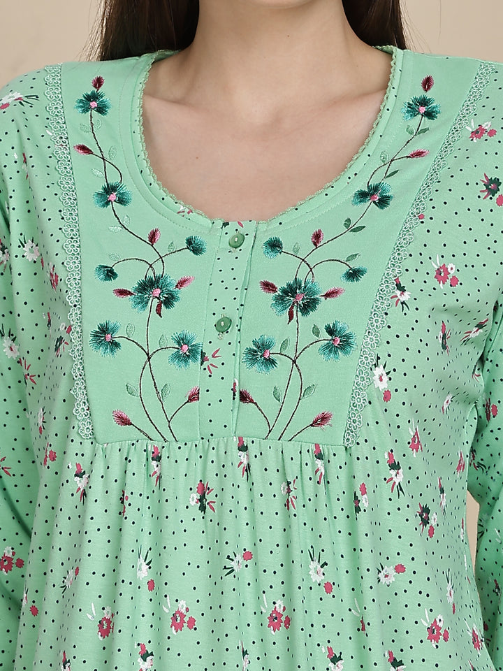 Premium Pista Green Cotton Night dress For Women