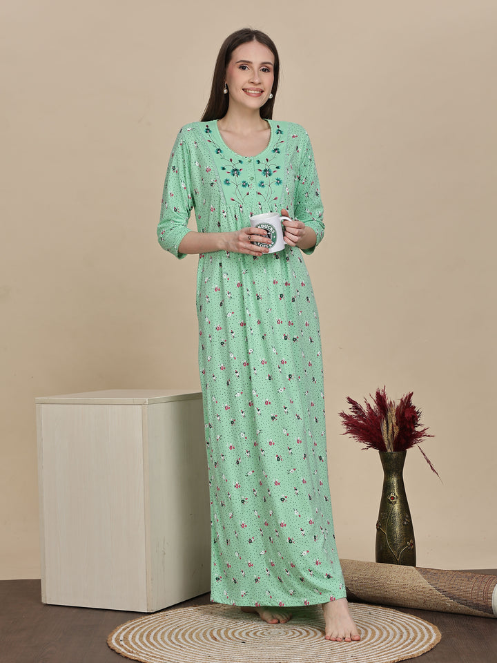 Premium Pista Green Cotton Night dress For Women