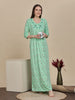 Pista Green Floral Nighty with Embroidery Three Fourth Sleeves Pocket