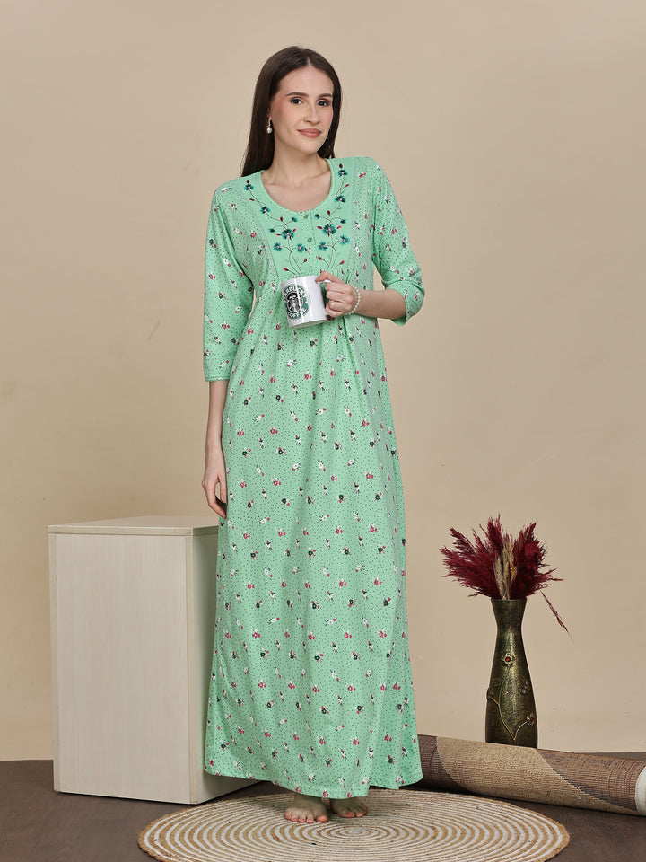 Premium Pista Green Cotton Night dress For Women