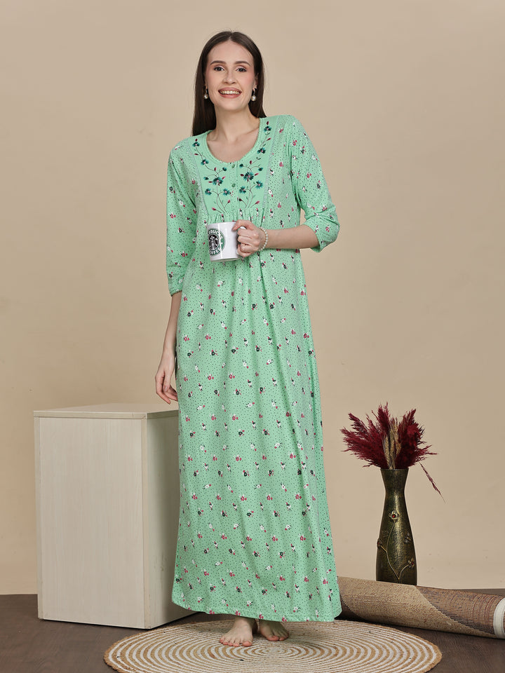 Premium Pista Green Cotton Night dress For Women