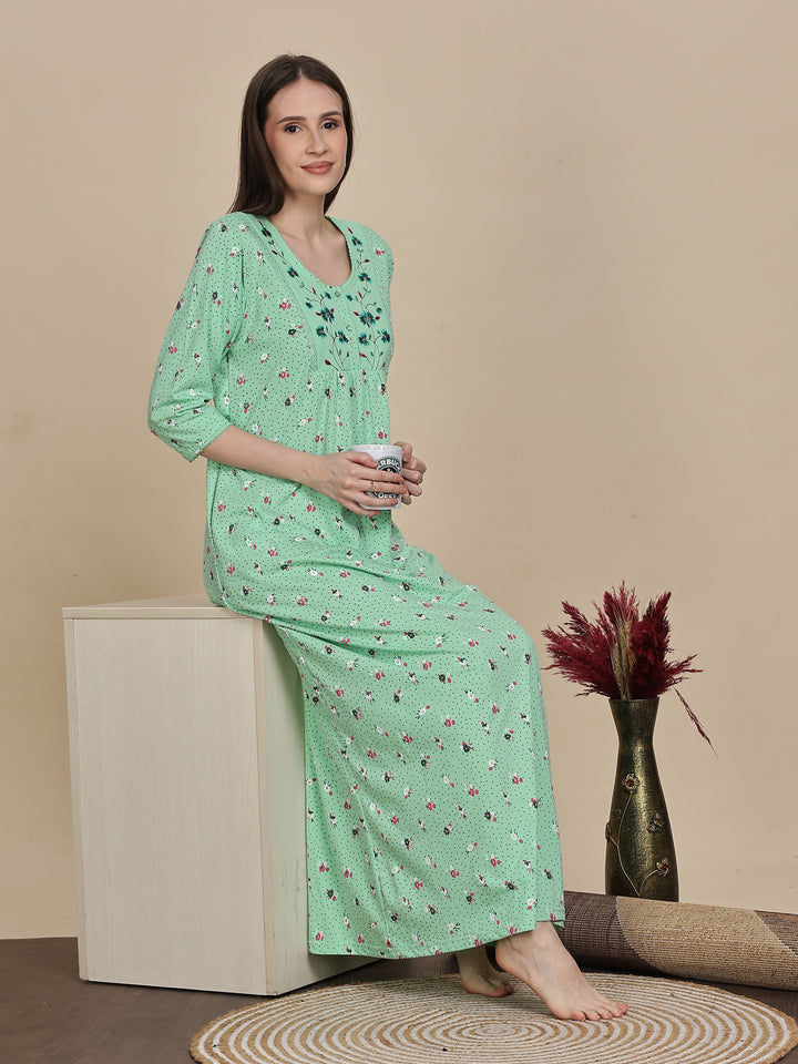 Premium Pista Green Cotton Night dress For Women
