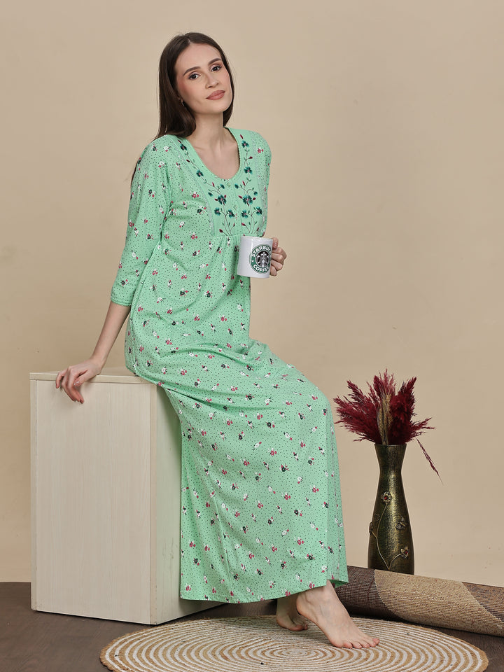 Premium Pista Green Cotton Night dress For Women