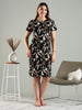 Abstract Beige Floral Cotton Short Nightdress for Women Soft Stretchable