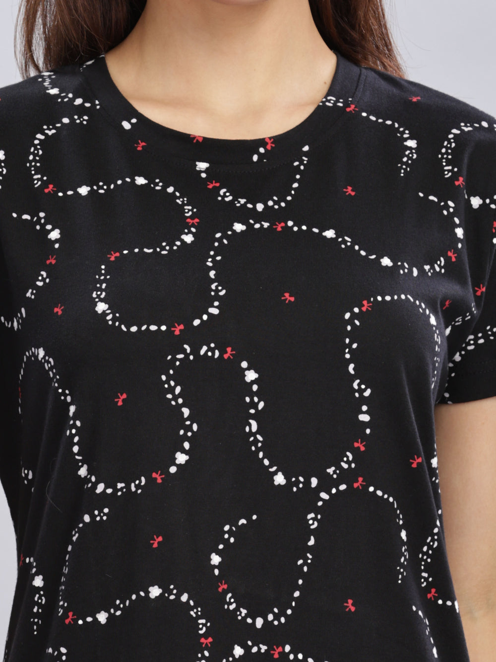 Black Cotton Short Nighty for Women with Pocket