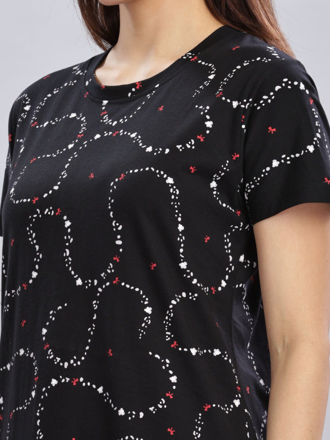 Black Cotton Short Nighty for Women with Pocket