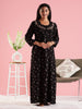 Black Floral Nighty with Embroidered Yoke and Feeding Buttons