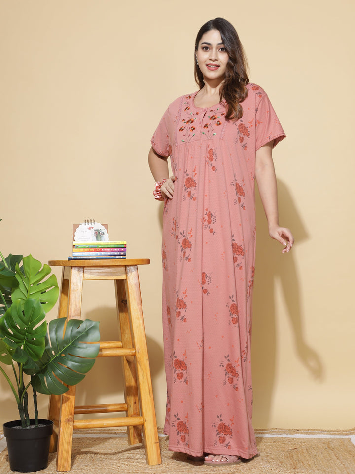 Coral Cotton Blend Front Open Nighty