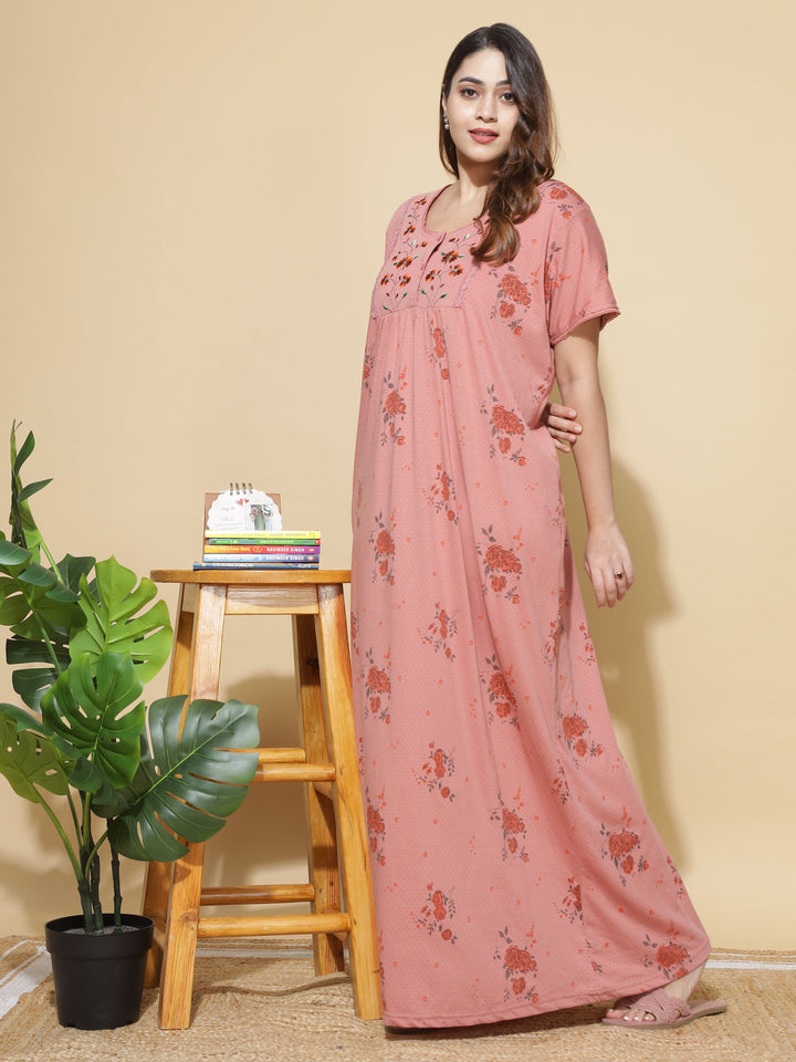 Coral Cotton Blend Front Open Nighty