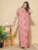 Coral Floral Embroidered Cotton Blend Nightdress for Women