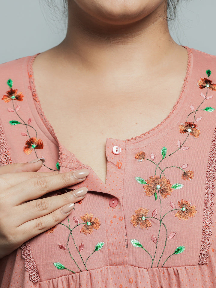 Coral Cotton Blend Front Open Nighty