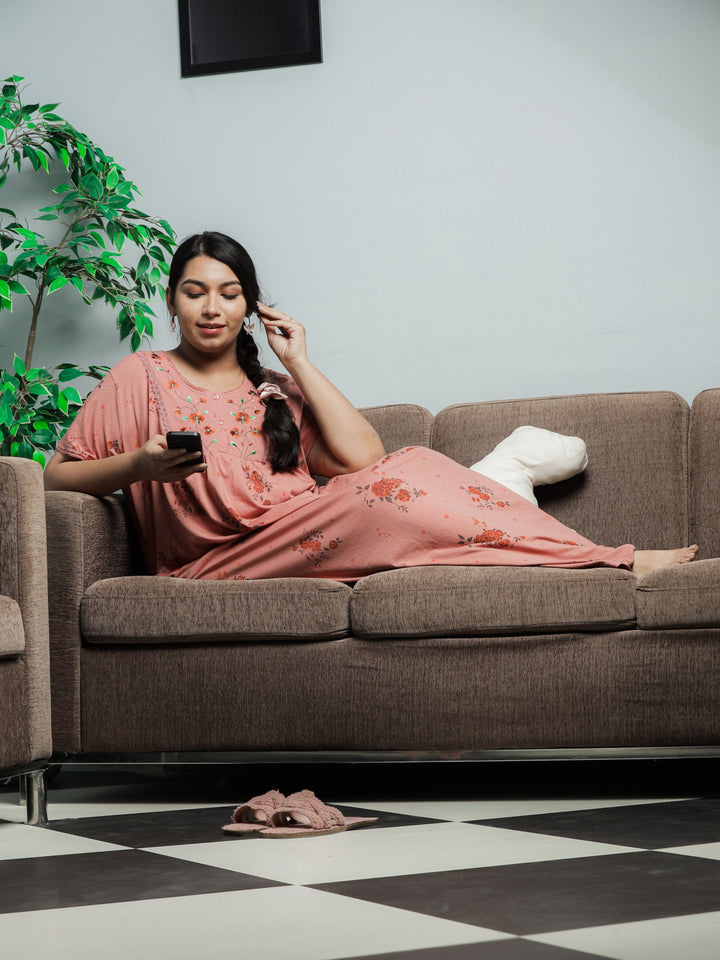 Coral Cotton Blend Front Open Nighty