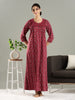 Berry Cran Cotton Blend Designer Nighty with Embroidered Yoke
