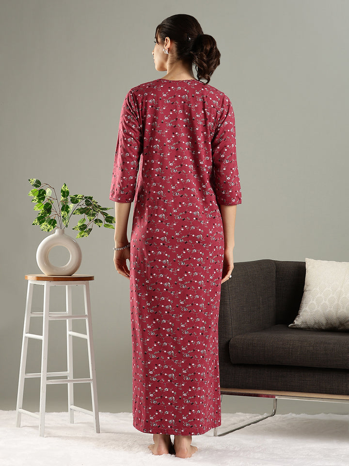 Deep Red Premium Cotton Blend Designer Nighty for Women