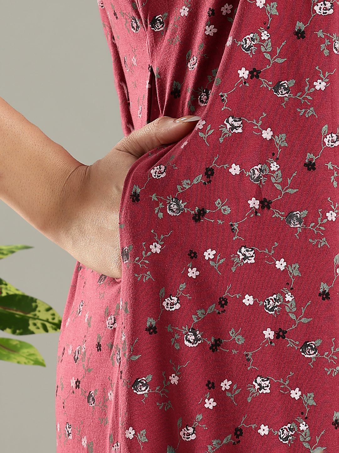 Deep Red Premium Cotton Blend Designer Nighty for Women