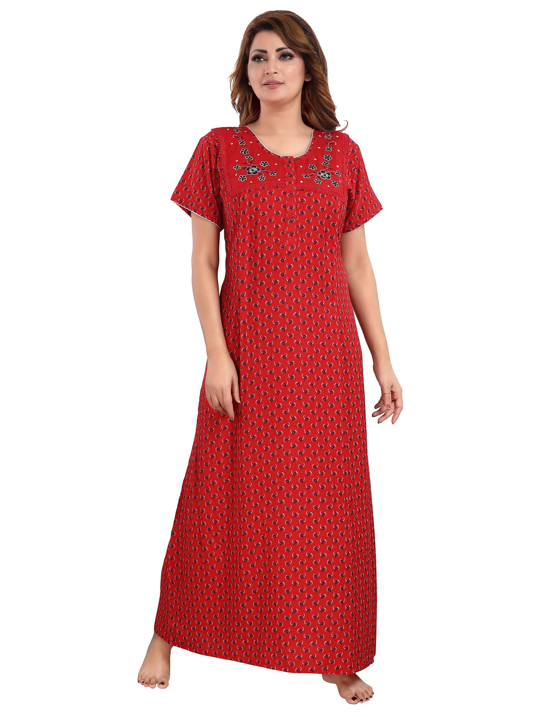 Red Alpine Cotton Maternity Nighty For Women