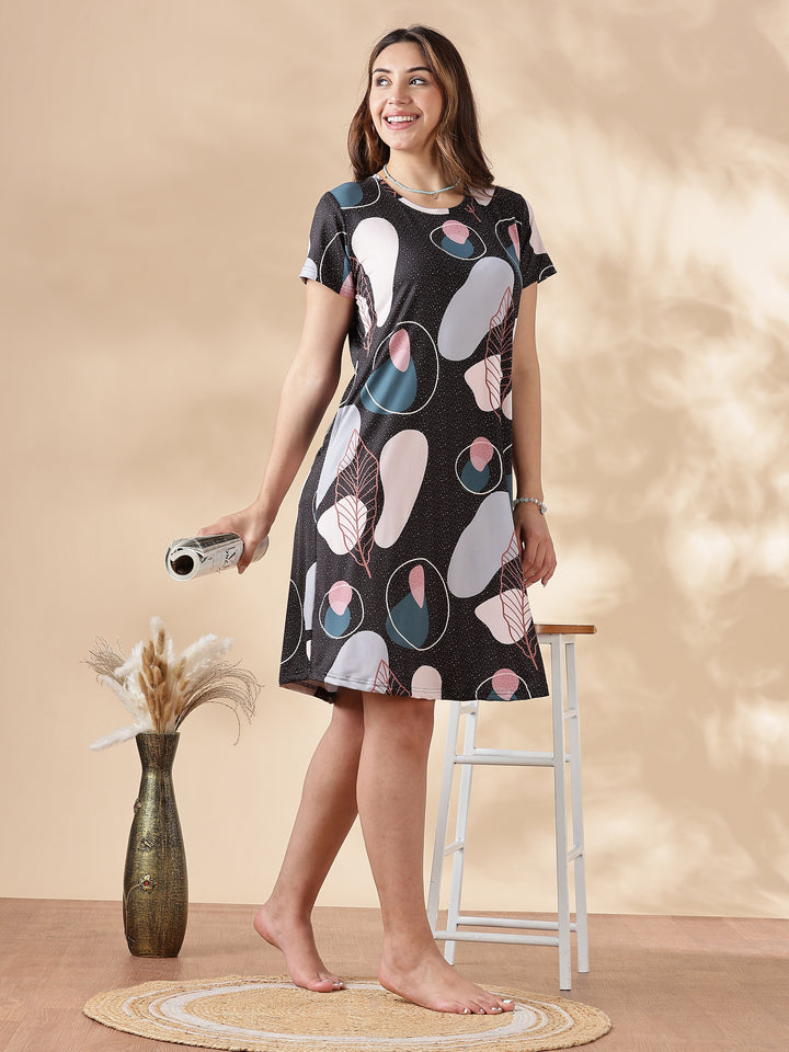 Galaxy Leaf Gloss Branded Short Nighty for Women