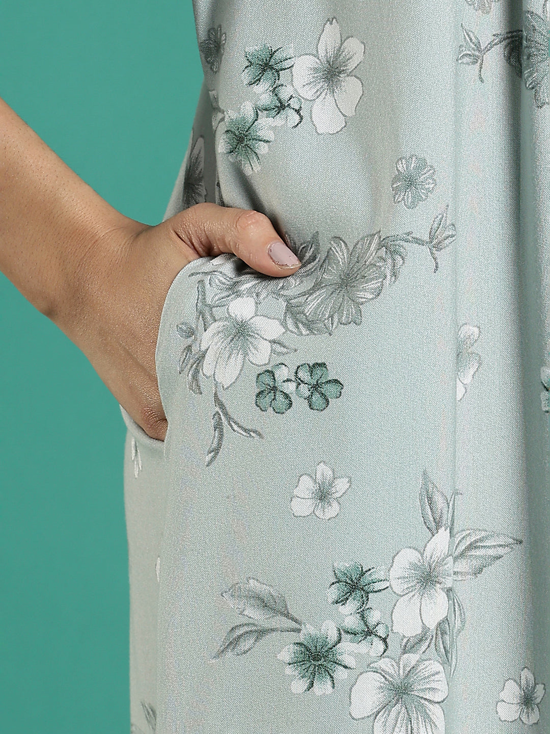 Fresh Grass Green Embroidered Alpine Nighty for Women