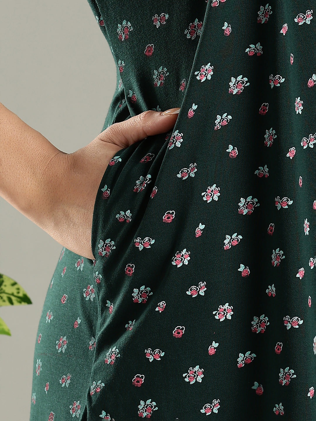 Branded Green Embroidered Cotton Blend Women's Nighty