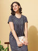Grey Cotton Blend Embroidered Nightdress for Women