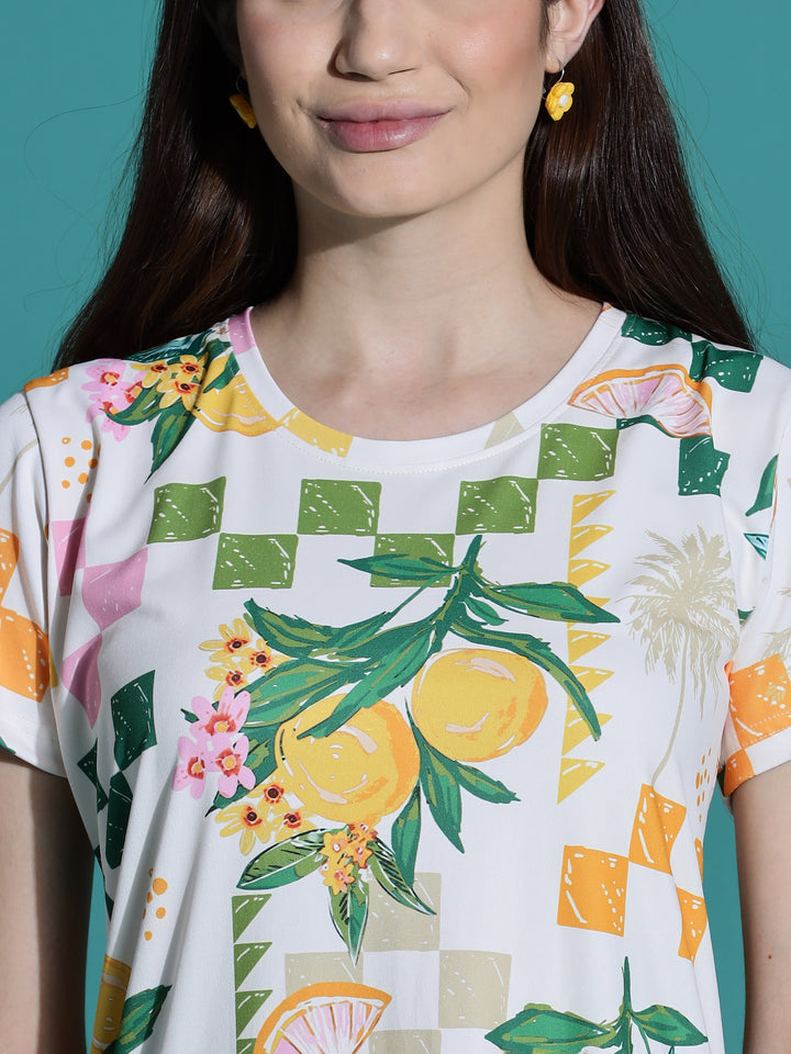 Gloss Malai Ivory Citrus Nighty for Women in Aesthetic Tropical Print