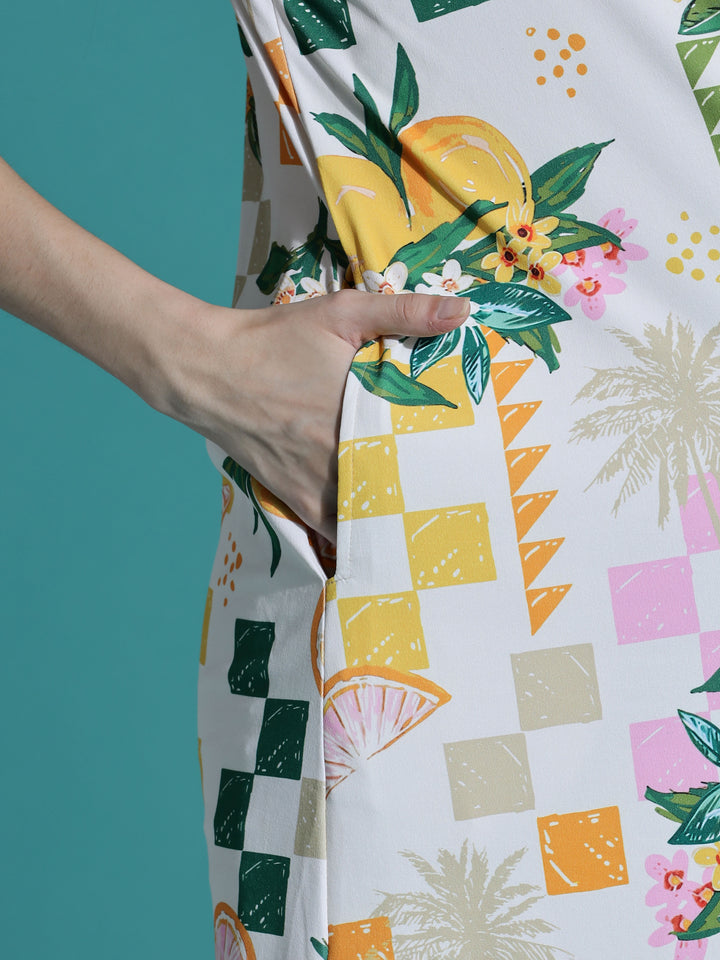 Gloss Malai Ivory Citrus Nighty for Women in Aesthetic Tropical Print