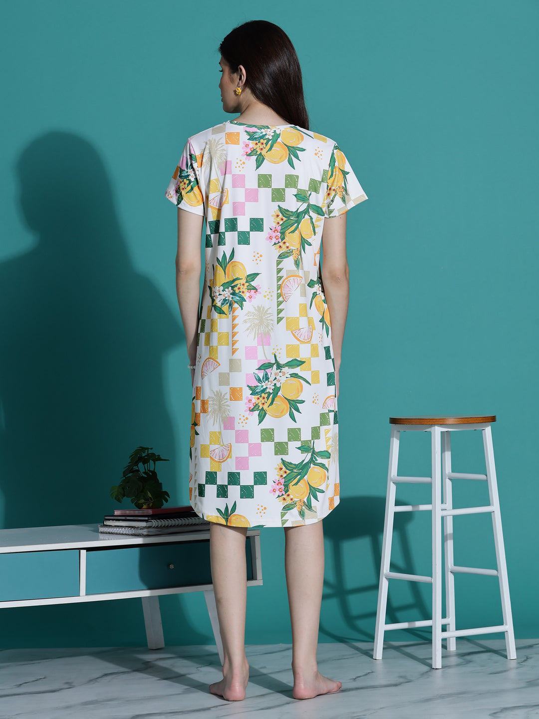 Gloss Malai Ivory Citrus Nighty for Women in Aesthetic Tropical Print