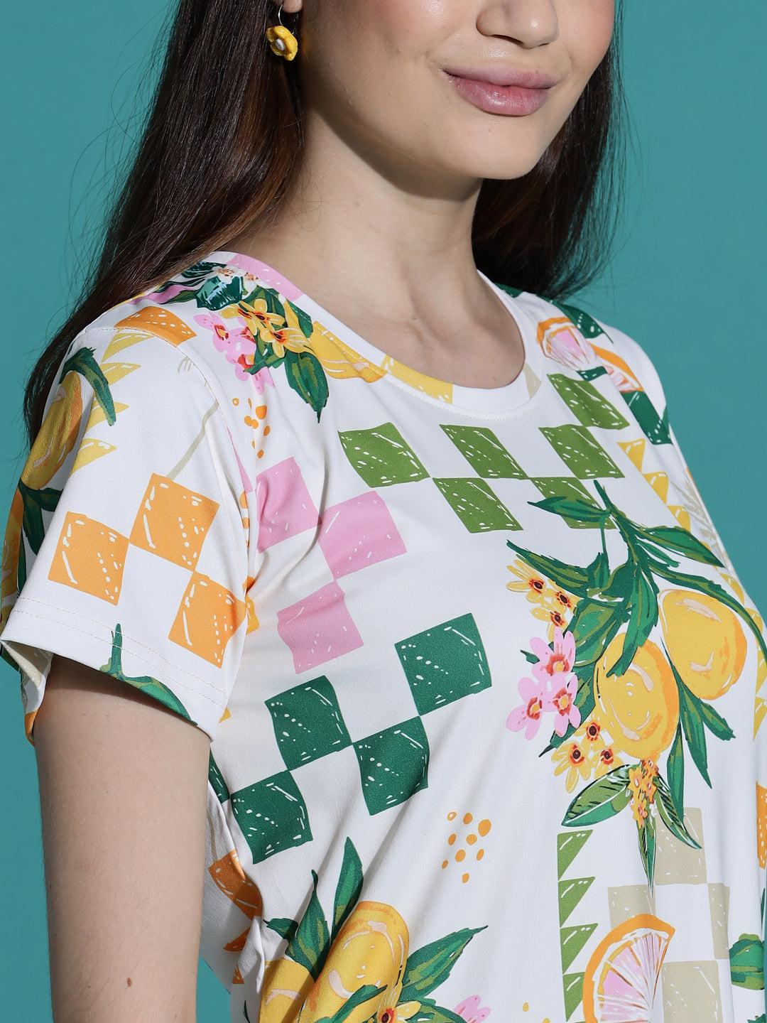 Gloss Malai Ivory Citrus Nighty for Women in Aesthetic Tropical Print