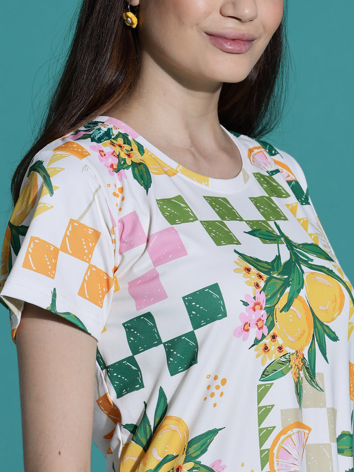 Gloss Malai Ivory Citrus Nighty for Women in Aesthetic Tropical Print