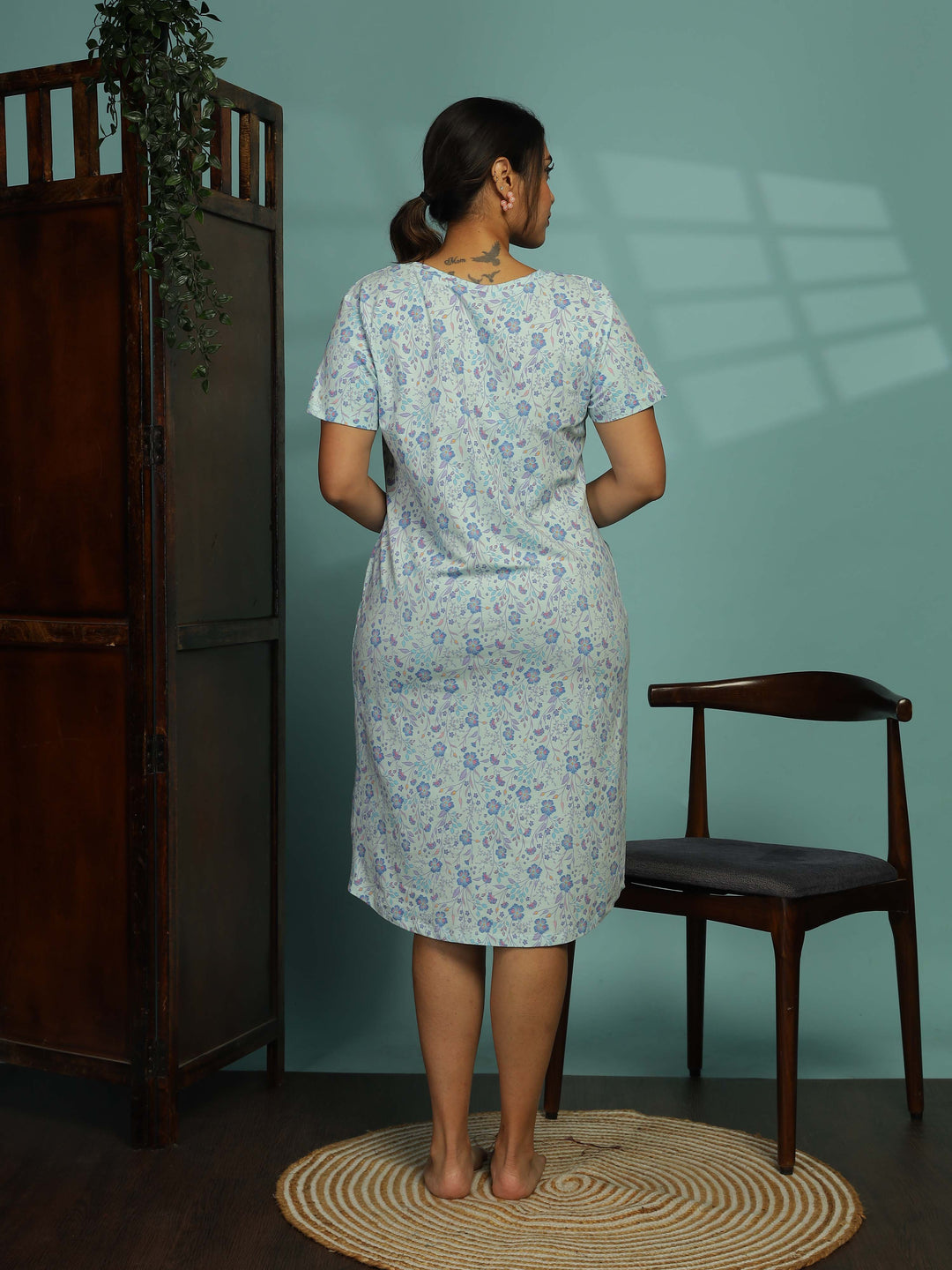 Light Blue Plus Size Short Nighty for Women