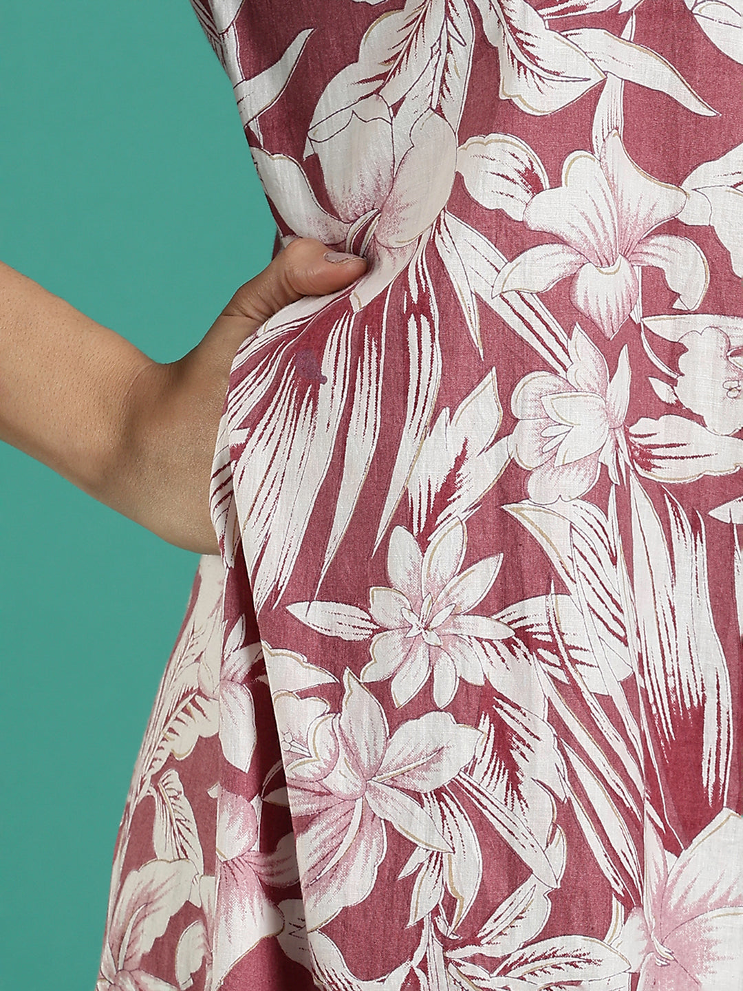 Magenta Embroidered Front - Cotton Night dress For Women