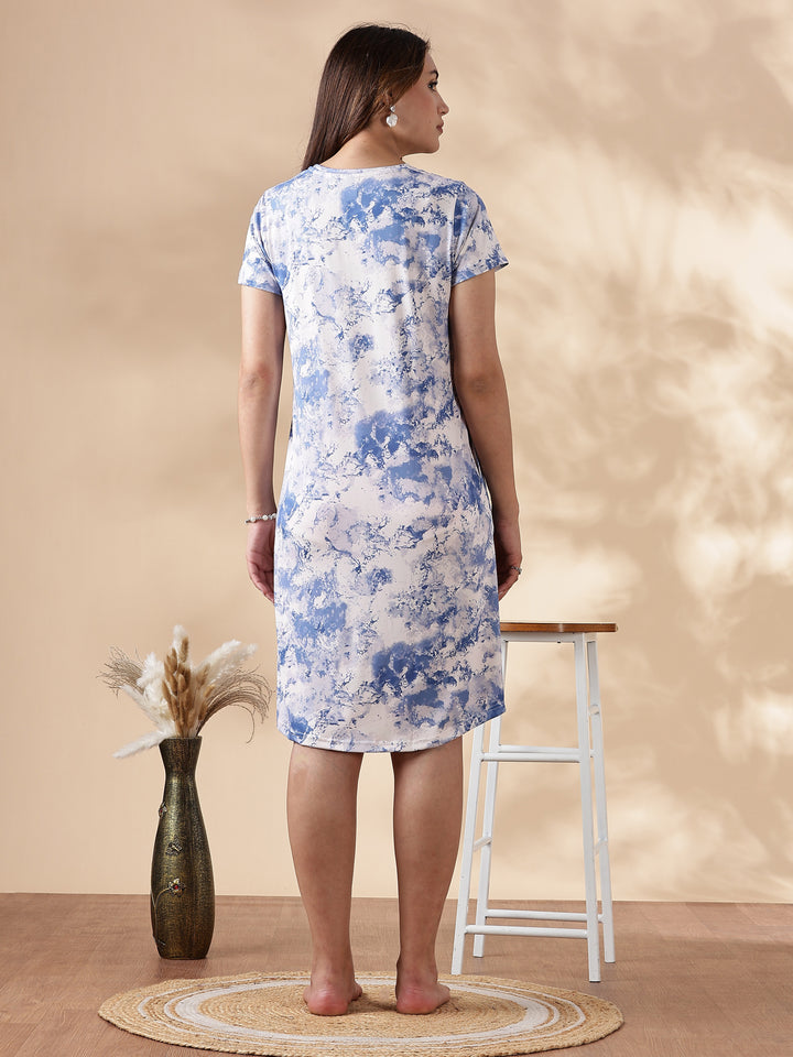 Marble Blue Branded Knee Length Nighty for Women
