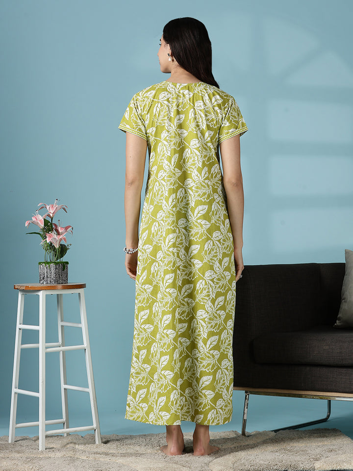 Mehndi Green Jaipuri Pure Branded Cotton Nighty for Women