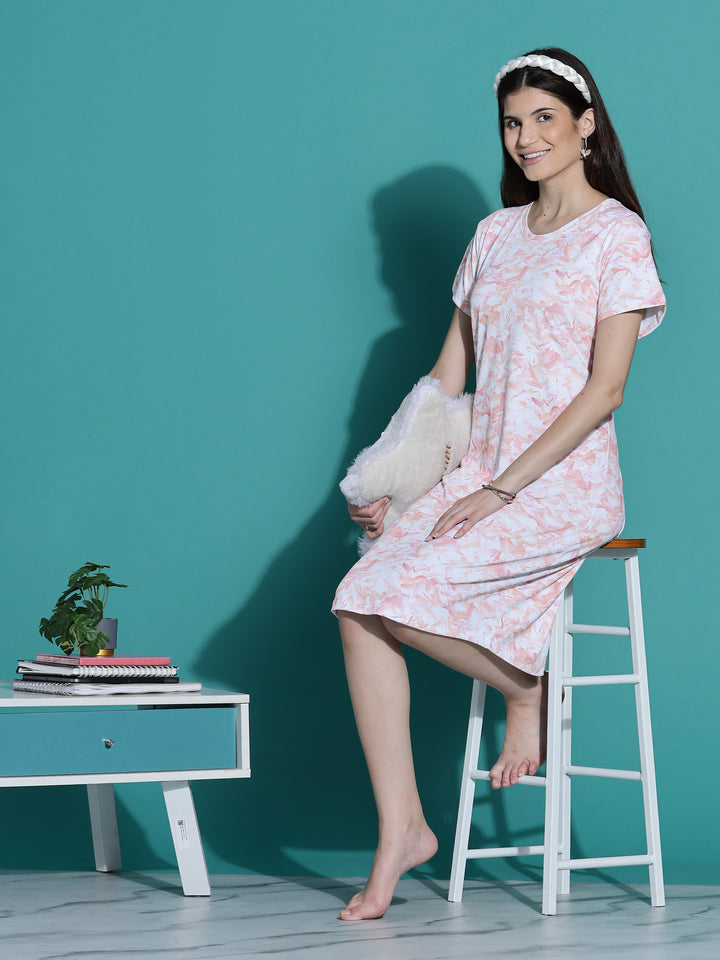 Peach Cream Branded Short Nighty Cotton for Women