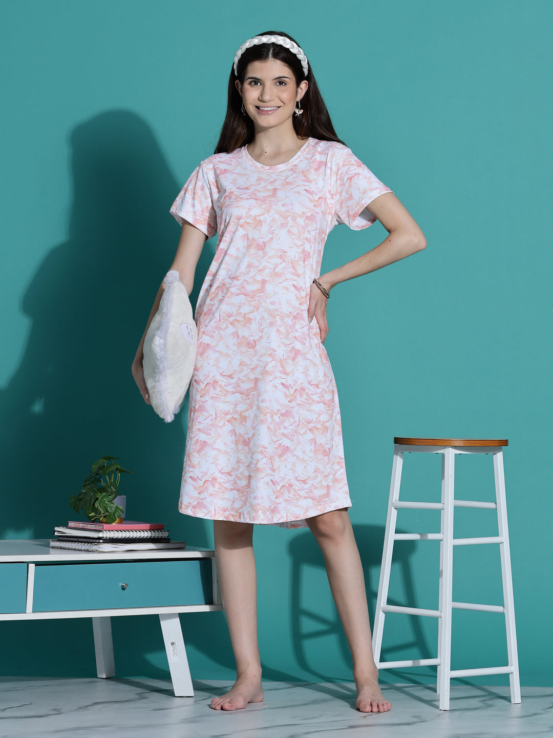 Peach Cream Branded Short Nighty Cotton for Women