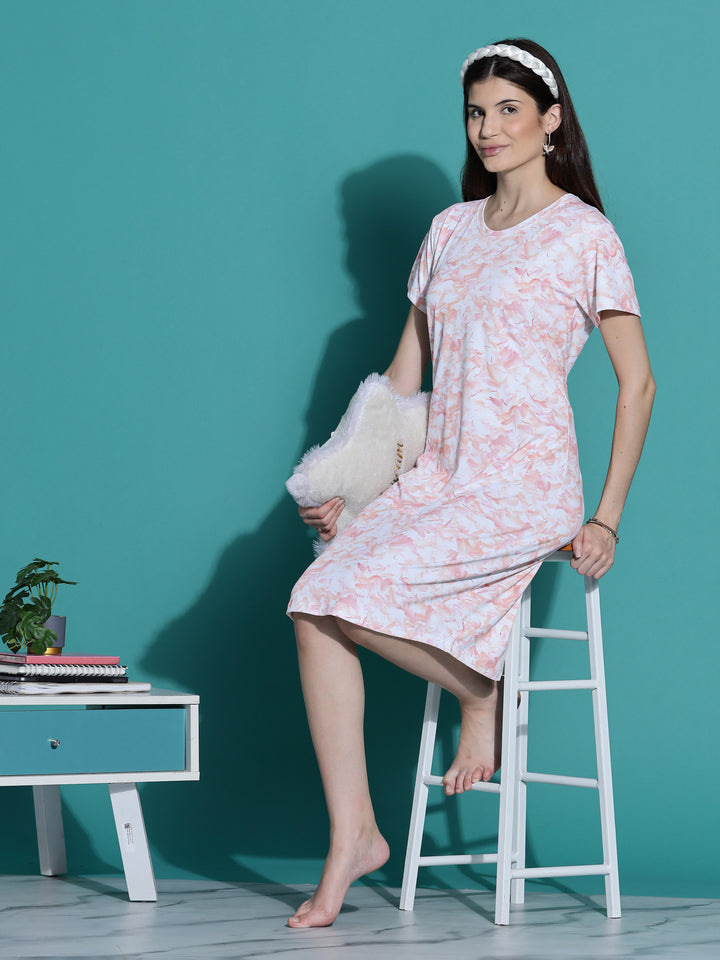 Peach Cream Branded Short Nighty Cotton for Women